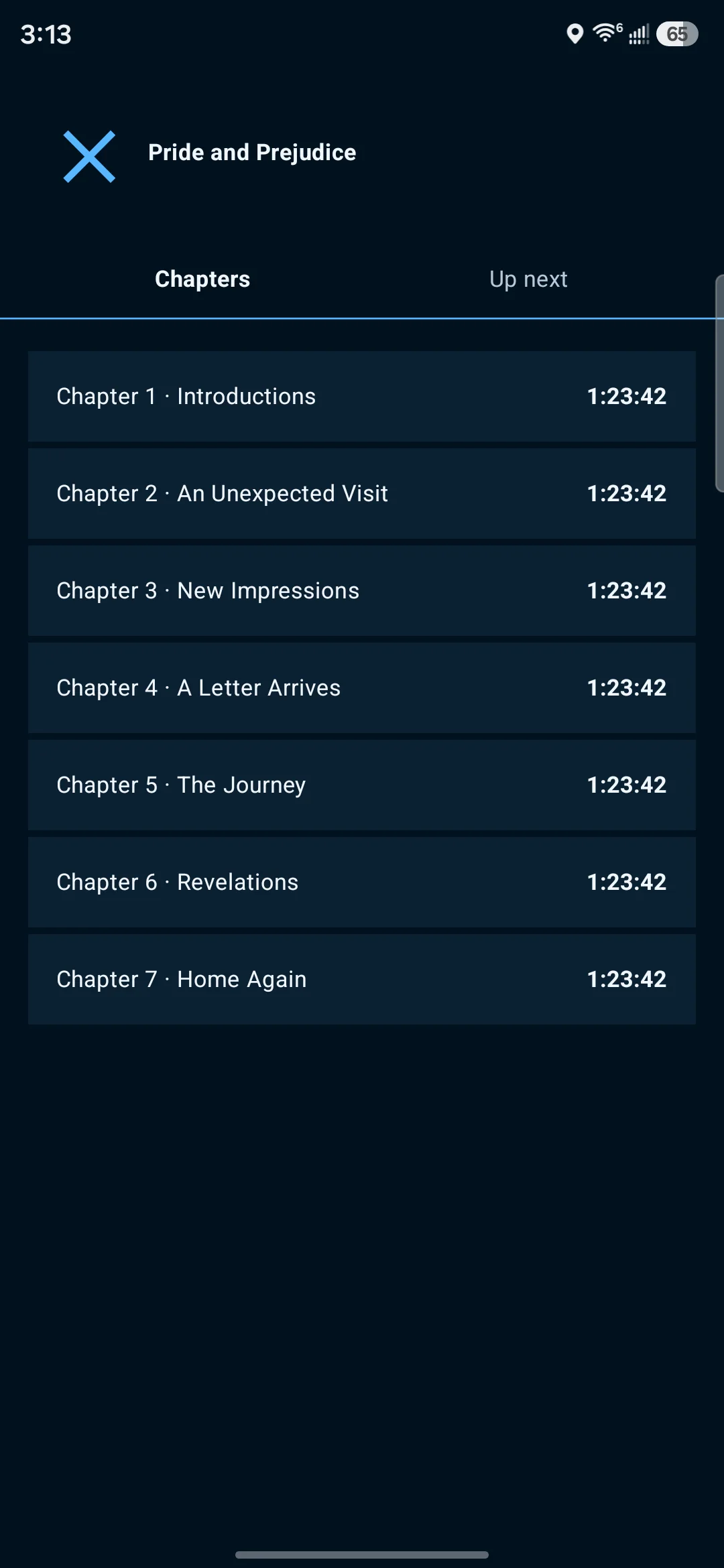 Applaudible chapter list for Pride and Prejudice
